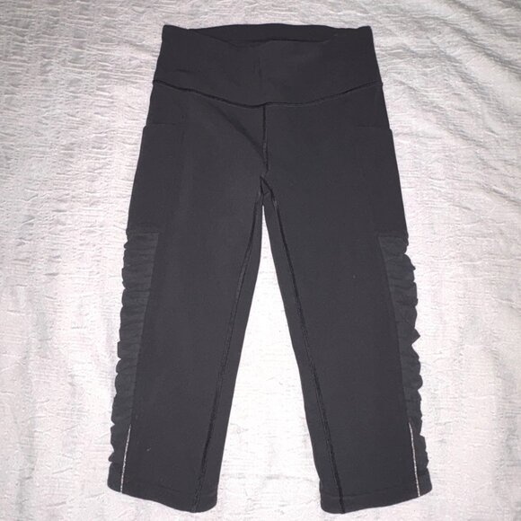 Lululemon Sharp Turns Crop 17" Luxtreme Blue Tied Grey Ruched Running Leggings 4 - Picture 13 of 13